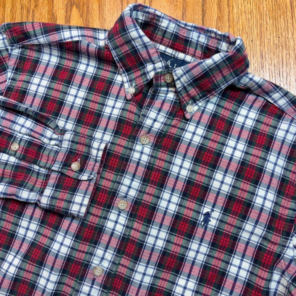Polo Ralph Lauren Flannel Shirt Mens S Red Plaid Classic Fit Long Sleeve Cotton